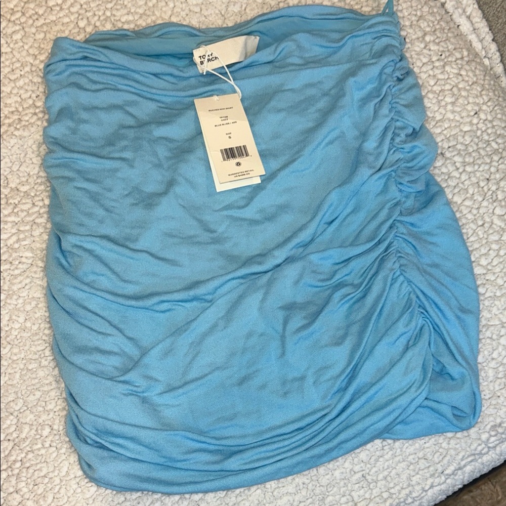 Tory Burch Sky Blue Gathered Mini Skirt